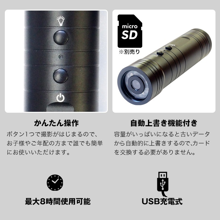 自転車用ドライブレコーダー ライト付き