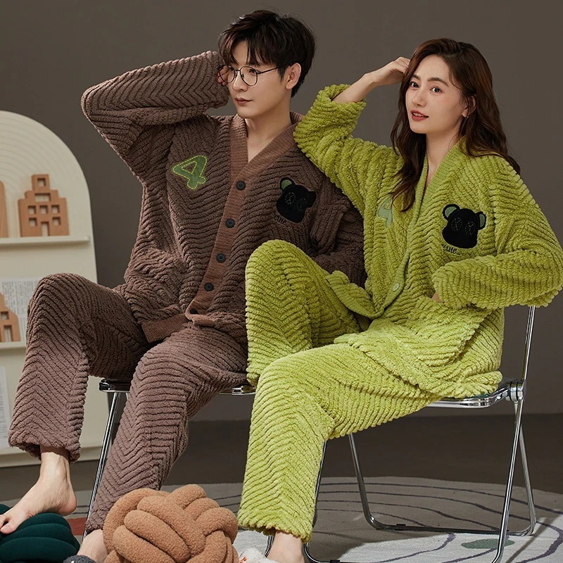 パジャマカップルペアルックルームウェアフランネル秋冬ペアパジャマ長袖カーディガンパジャマペアルックお揃いレディースメンズネグリジェレディース パジャマカップルペアルックルームウェアフランネル秋冬ペアパジャマ長袖カーディガンパジャマペアルックお揃いレディースメンズネグリジェレディース