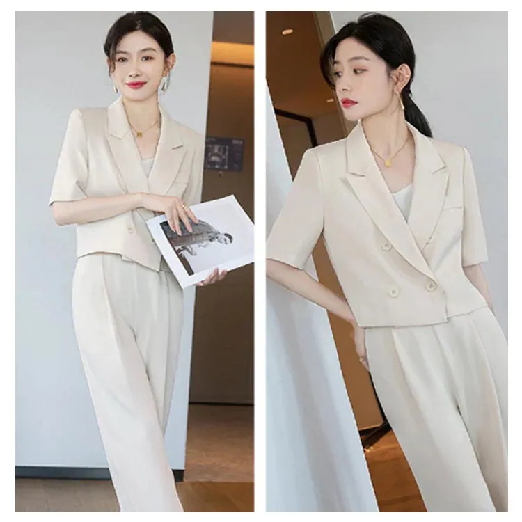 ショート丈 ジャケット 半袖 テーラードジャケット レディース 上下セット スラックスパンツ セットアップ スーツ ワイドパンツ 薄手 ショートジャケット 五分袖 セット 学校行事 ボトムス 無地 ショート丈 ジャケット 半袖 テーラードジャケット レディース 上下セット スラックスパンツ セットアップ スーツ ワイドパンツ 薄手 ショートジャケット 五分袖 セット 学校行事 ボトムス 無地