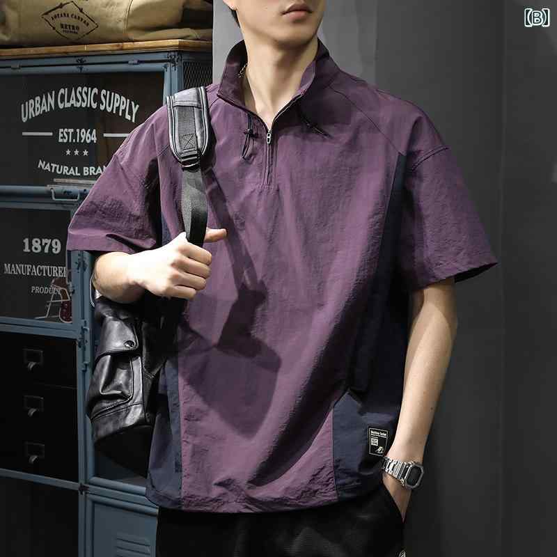 大きいサイズ ポロシャツ アメリカン ハーフジッパー 半袖 Tシャツ メンズ 薄手 冷感 半袖 シャツ 速乾 コントラストカラー 都会的 レジャー 大きいサイズ ポロシャツ アメリカン ハーフジッパー 半袖 Tシャツ メンズ 薄手 冷感 半袖 シャツ 速乾 コントラストカラー 都会的 レジャー