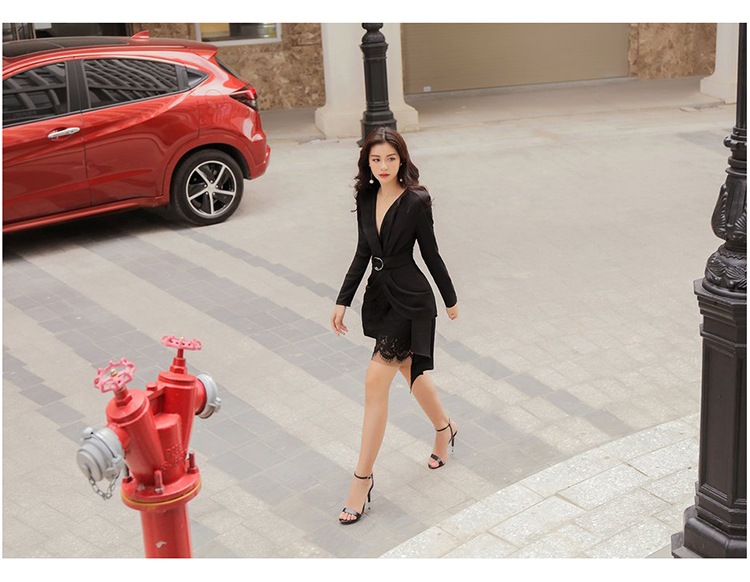 【セットアップ】Vネックジャケット＋総レーススカート ツーピース ２カラー a885