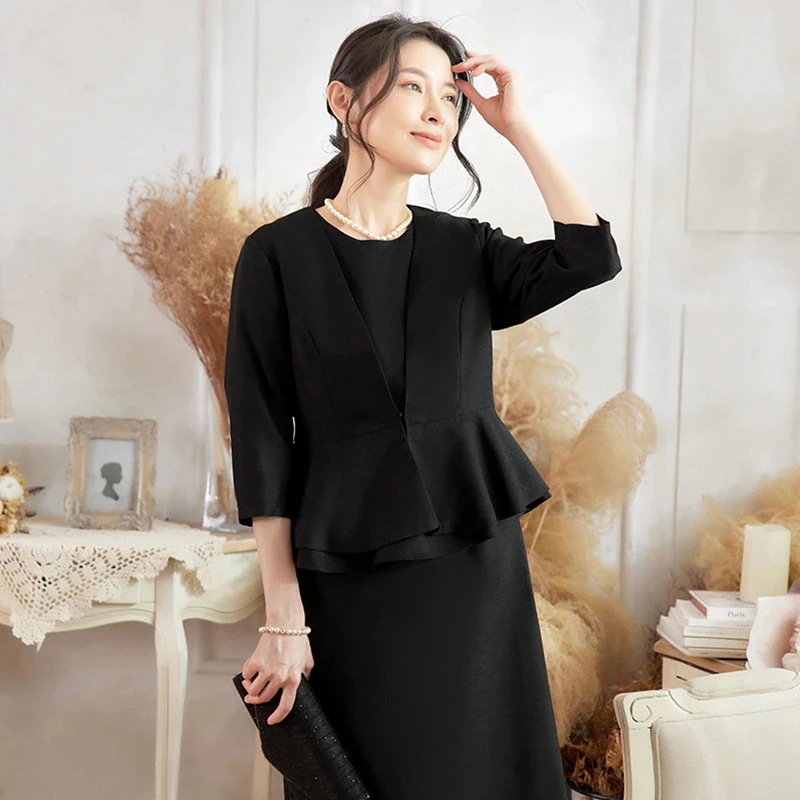 卒業式 髙品質 チェック スーツ セットアップ レディース七分袖/ワンピース 二点セット 春 フォーマル ビジネススーツ ママ ス 入学式 ママ スーツ セットアップ