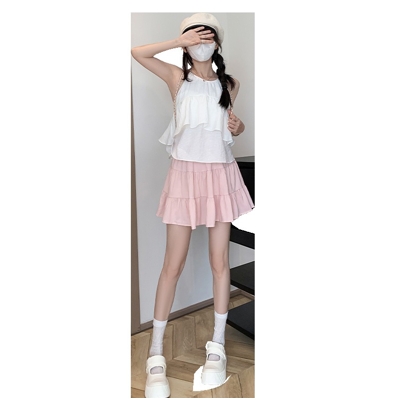 【1つ買うと10つ無料】女性用の夏のケーキスカートアイスシルクショートスカート -スカートエイジエイジプリンセススカートホワイトショートスカートアンチエッジュアプリーツスカート