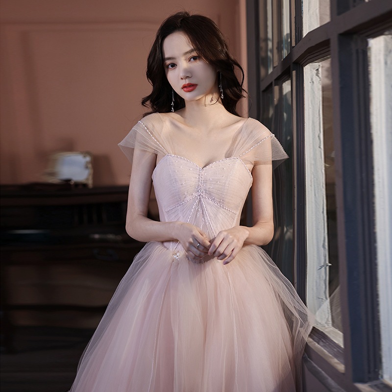 女性のためのティブレット気質ドレス2025ピンクの妖精の宴会ホストドレス夏