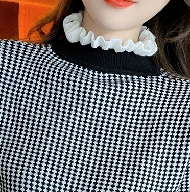 2色 チェック柄 トップス ニット セーター レディース 春 秋 かわいい オフィス 長袖 長袖 フリル袖 ハイネック フリルカラー スリム 細身 フリル ふわふわ 黒 ブラック 茶色 ブラウン S 2色 チェック柄 トップス ニット セーター レディース 春 秋 かわいい オフィス 長袖 長袖 フリル袖 ハイネック フリルカラー スリム 細身 フリル ふわふわ 黒 ブラック 茶色 ブラウン S