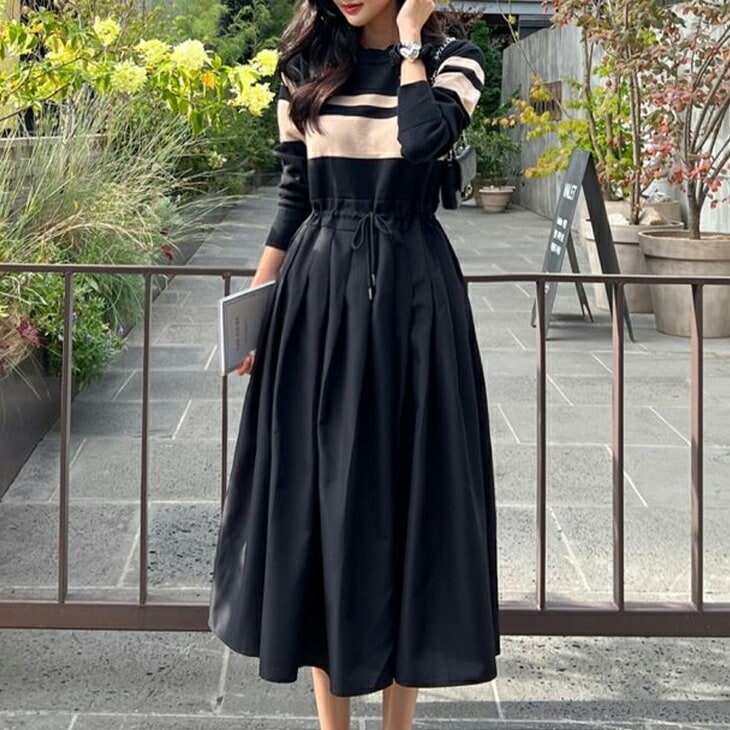 【在庫一掃】ボーダー柄 Aライン ワンピース 長袖 レディースファッション ラウンドネック ゆったり 楽ちん カジュアル オフィス 仕事着 あったか 暖か ふんわり 20代 30代 40代 50代 6 【在庫一掃】ボーダー柄 Aライン ワンピース 長袖 レディースファッション ラウンドネック ゆったり 楽ちん カジュアル オフィス 仕事着 あったか 暖か ふんわり 20代 30代 40代 50代 6