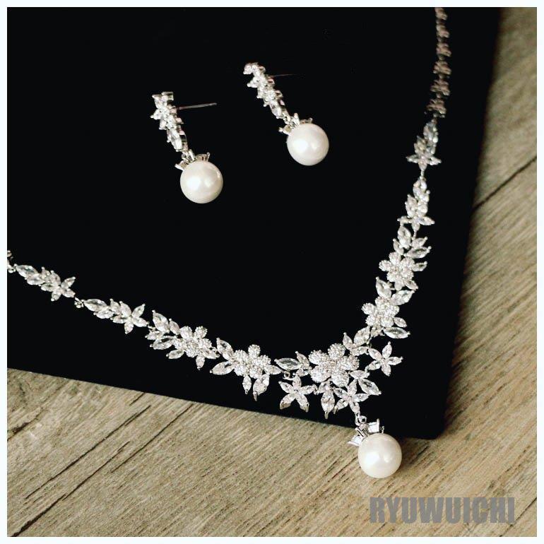 ネックレス アクセサリー ジュエリー アクセ 小物 ネックレス ピアス イヤリング ビジュー フラワー パール シルバー可愛い ミセス モダン[acx79]