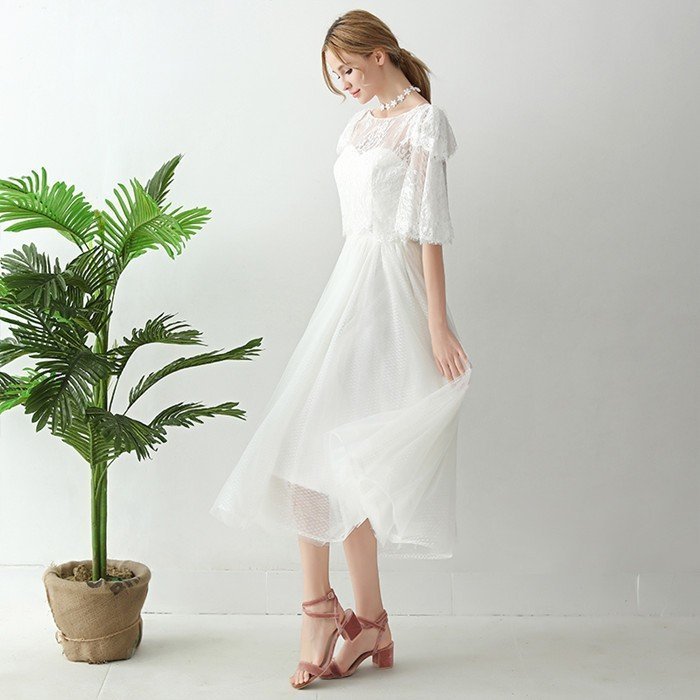 ミニ丈ドレス 二次会 ウェディグドレス 花嫁 パーティドレス 結婚式 白 ワンピース 演奏会 大きい