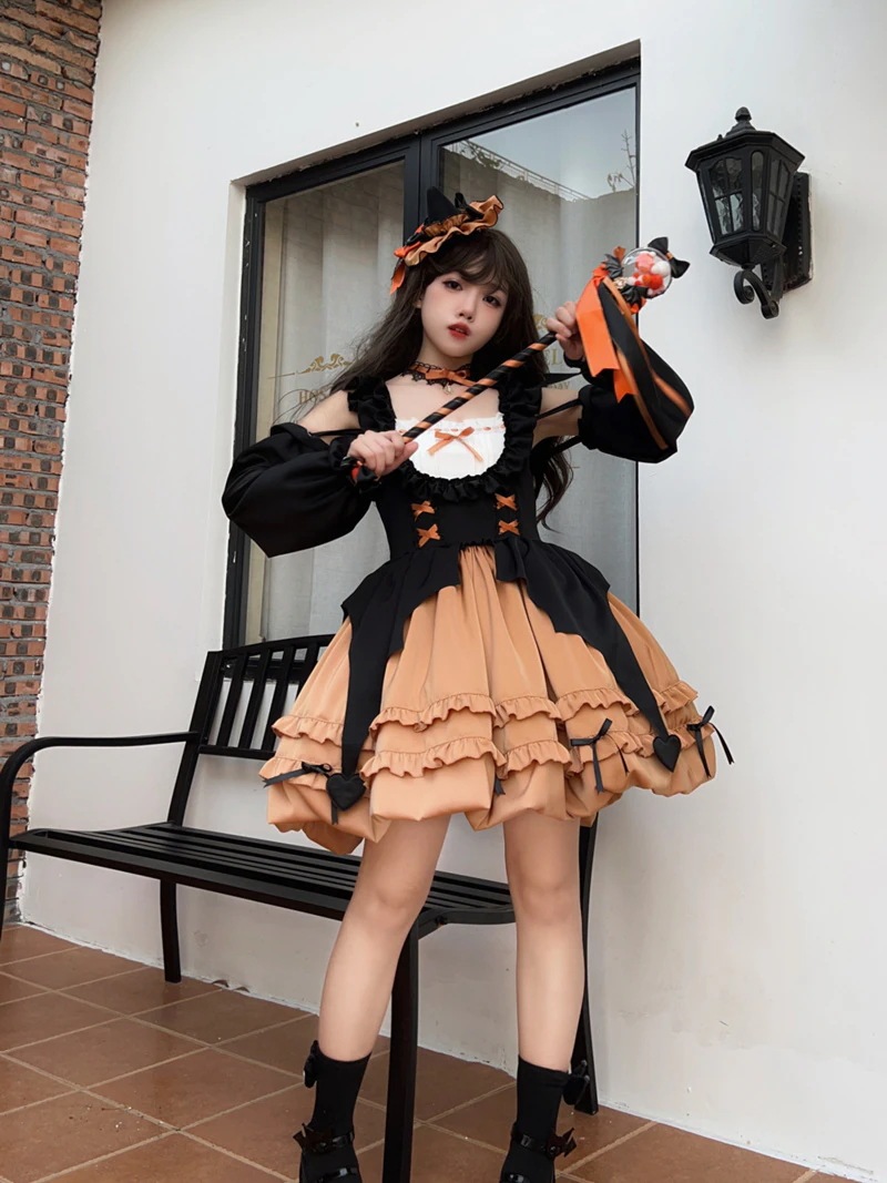 ロリータ 二次元 ハロウイン 韓国ファッション 【星夜の魔女】洋装ハロウィンjskキャミソールワンピースハロウィンワンピース