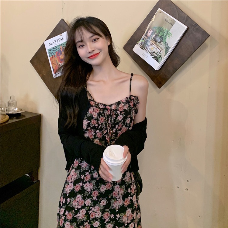 2点セット レディース ワンピース カーディガン L XL 2XL 3XL 4XL 韓国 ボレロ ニットカーディガン 大きいサイズ 花柄ワンピ キャミソールワンピース キャミワンピ セットアップ 花柄