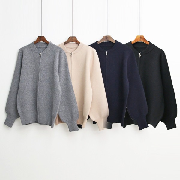 女性/ジップアップ/カーディガン/ニットウェア/ジャケット/秋/ルーズフィット/CROP