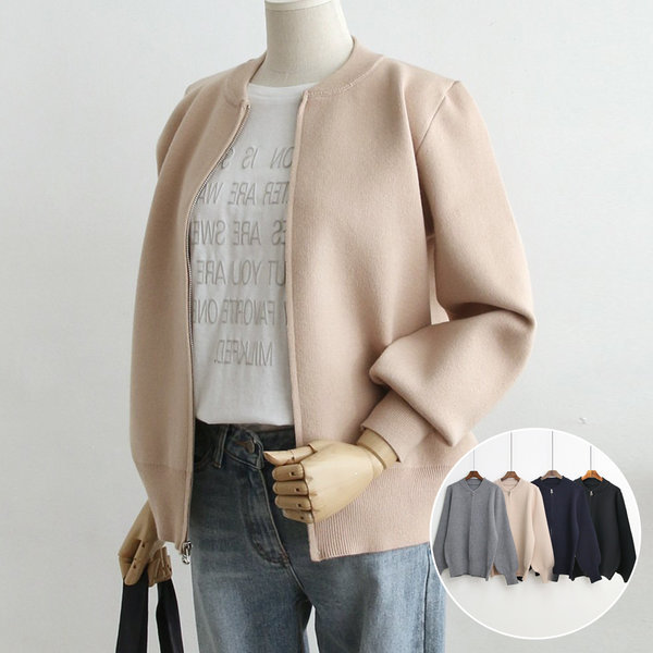 女性/ジップアップ/カーディガン/ニットウェア/ジャケット/秋/ルーズフィット/CROP