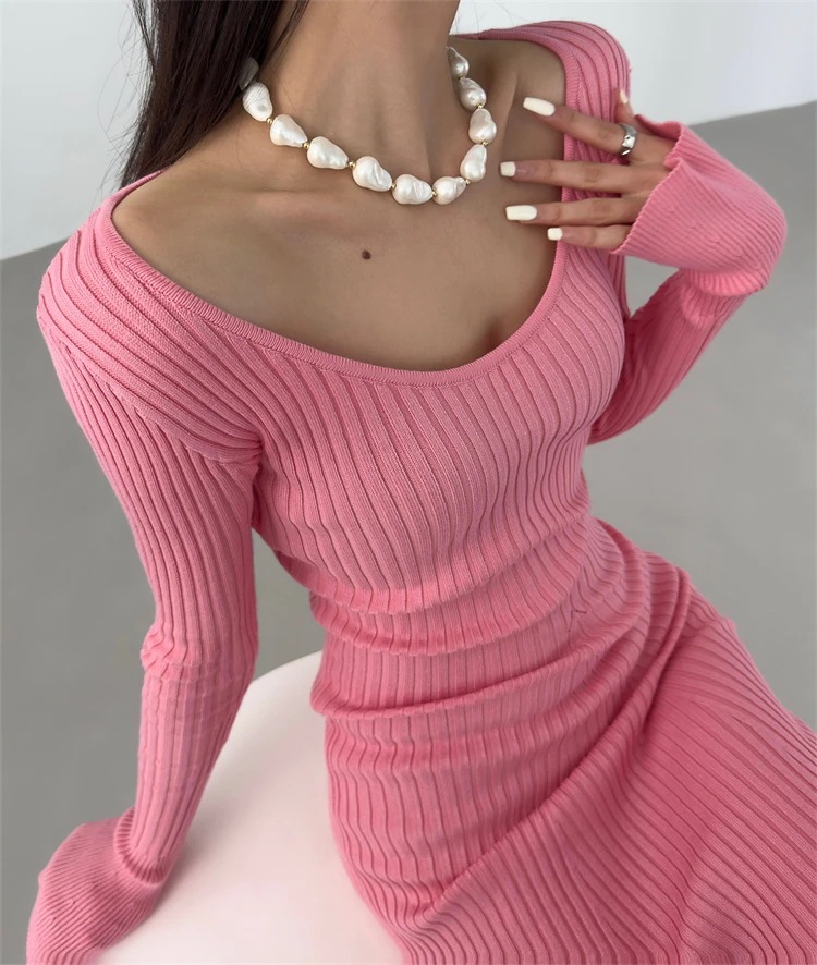 INSスタイル タイトスカート 欧米風 セクシー ニットワンピース ハイウエスト ギャル 修身 タイト フィッシュテールワンピース セーターワンピース ホーンスリーブ