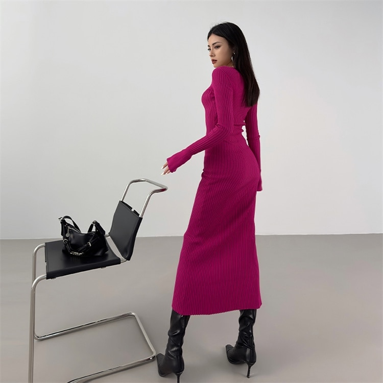 INSスタイル タイトスカート 欧米風 セクシー ニットワンピース ハイウエスト ギャル 修身 タイト フィッシュテールワンピース セーターワンピース ホーンスリーブ