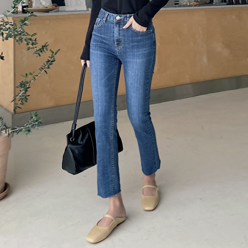 [tje0032] 韓国ファッション ONE COLOR ストレート カット デニム パンツ