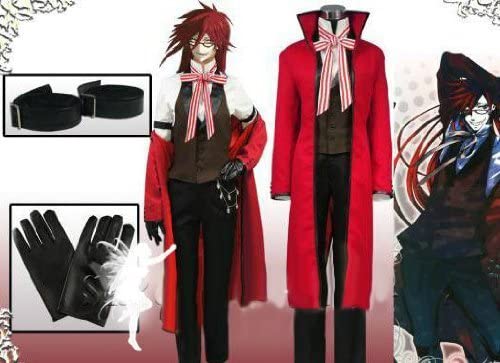 コスプレ衣装 黒執事 グレル サトクリフ ウィッグ付き 赤ver メガネ付き イベント パーティー 変装 演出服 祝日 贈り物 クリスマス パーティー 文化祭