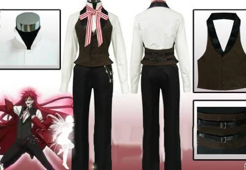 コスプレ衣装 黒執事 グレル サトクリフ ウィッグ付き 赤ver メガネ付き イベント パーティー 変装 演出服 祝日 贈り物 クリスマス パーティー 文化祭