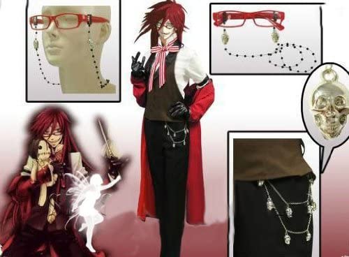 コスプレ衣装 黒執事 グレル サトクリフ ウィッグ付き 赤ver メガネ付き イベント パーティー 変装 演出服 祝日 贈り物 クリスマス パーティー 文化祭