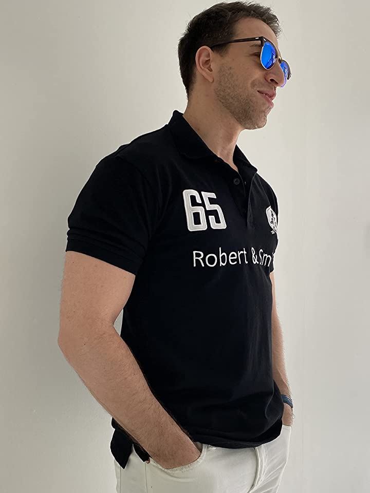 ロバート・アンド・スミス 100% コットン 定番 ゴルフ ポロシャツ ゴルフウエア 半袖 メンズ 黒(黒(ブラック), L) ロバート・アンド・スミス 100% コットン 定番 ゴルフ ポロシャツ ゴルフウエア 半袖 メンズ 黒(黒(ブラック), L)