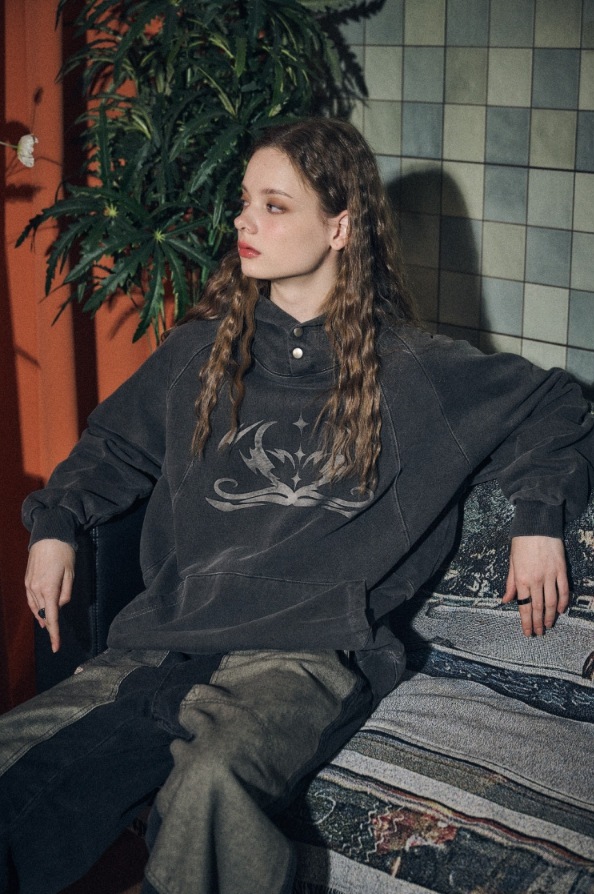 【CPGN STUDIO】 Rubber Star Pigment Snap Hoodie