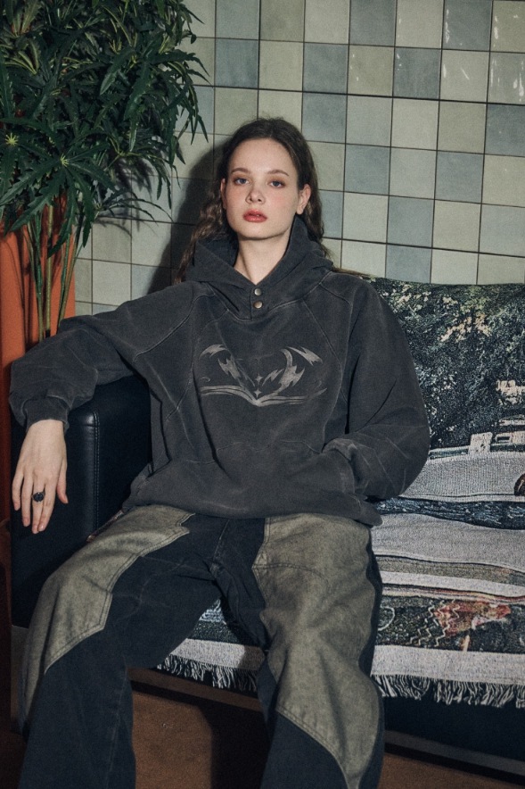 【CPGN STUDIO】 Rubber Star Pigment Snap Hoodie