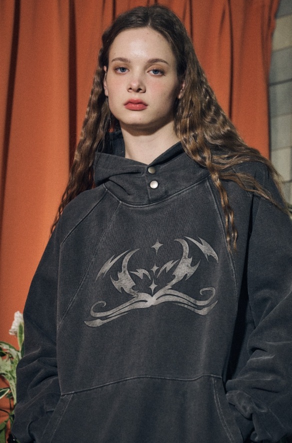 【CPGN STUDIO】 Rubber Star Pigment Snap Hoodie