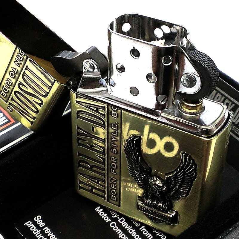 ZIPPO ライター ハーレー ダビッドソン ジッポ HARLEY-DAVIDSON イーグルメタル 彫刻 渋い アンティークゴールド ロゴ 鷲 金燻し かっこいい おしゃれ ブラス メンズ プレゼン