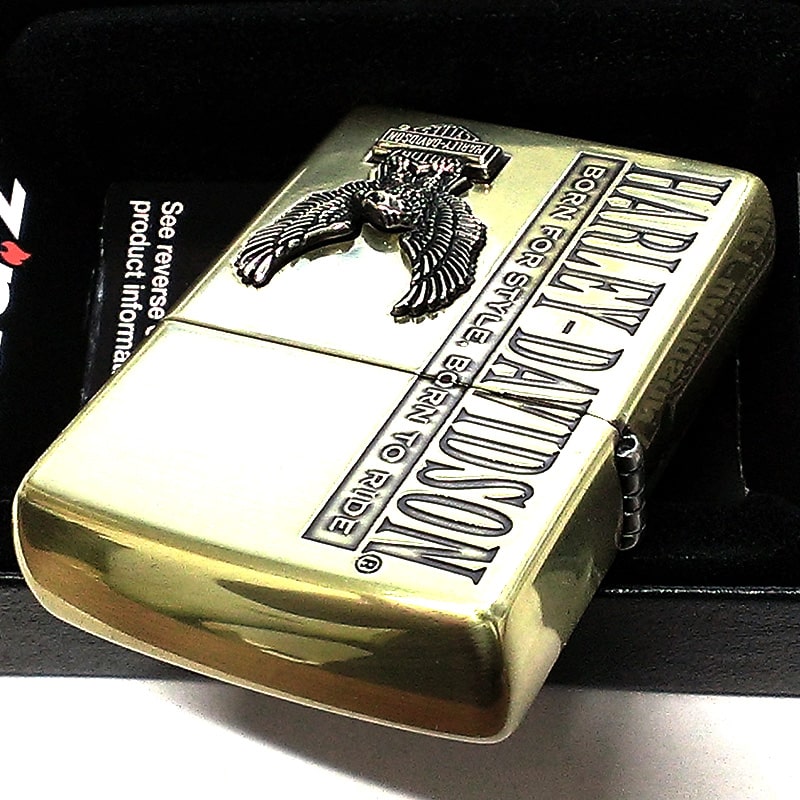 ZIPPO ライター ハーレー ダビッドソン ジッポ HARLEY-DAVIDSON イーグルメタル 彫刻 渋い アンティークゴールド ロゴ 鷲 金燻し かっこいい おしゃれ ブラス メンズ プレゼン