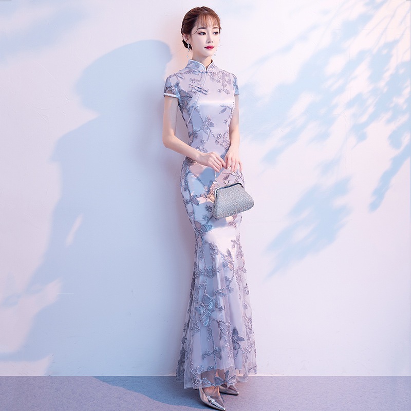 新しいスタイルのチャイナドレス改良版ドレス毎日の長い若い女の子のレトロなスタイルのエレガントな気質の 母の日-0010409