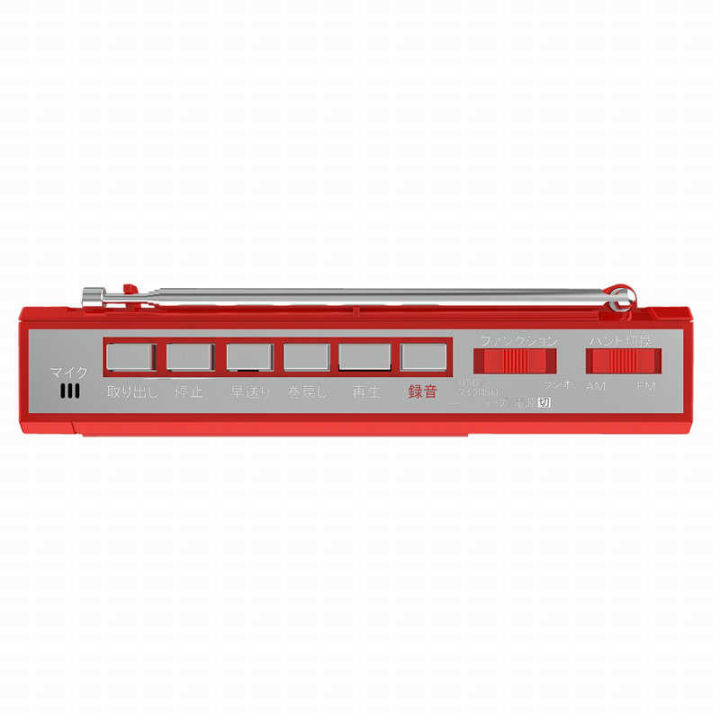 WINTECH　MicroSD/USB録音対応モノラルラジカセ [ワイドFM対応] レッド　SCT-R227RZ