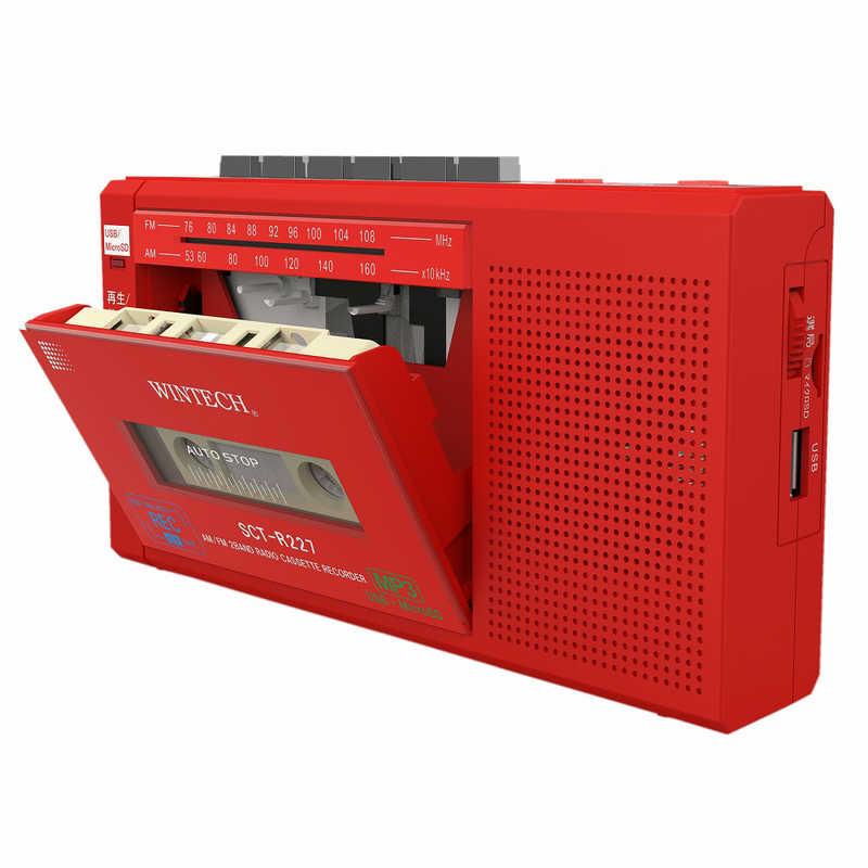WINTECH　MicroSD/USB録音対応モノラルラジカセ [ワイドFM対応] レッド　SCT-R227RZ