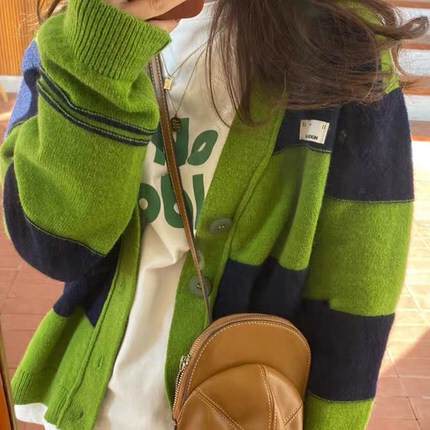ニットソー セーター カーディガン レディース 長袖 Vネック ガーリー ラフ かっこいい 大人可愛い きれいめ カジュアル ボーダー ママ 学生 お出かけ デート 楽ちん グリーン トップス mdprevattcaulkingandwaterproofing.com