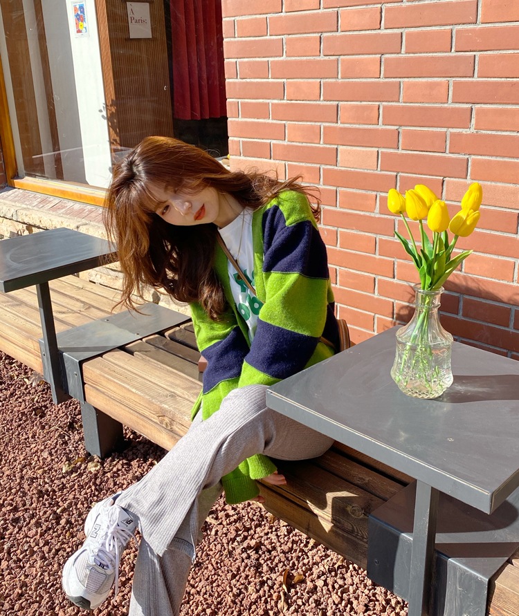 ニットソー セーター カーディガン レディース 長袖 Vネック ガーリー ラフ かっこいい 大人可愛い きれいめ カジュアル ボーダー ママ 学生 お出かけ デート 楽ちん グリーン トップス mdprevattcaulkingandwaterproofing.com