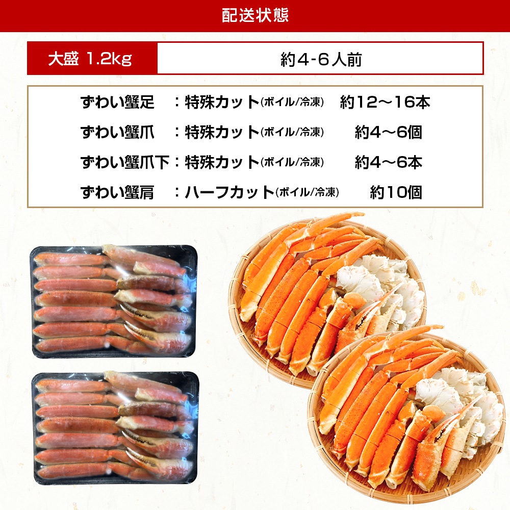 旨茹で＆殻むき簡単！特殊カット済み 茹で 本ズワイ蟹 1.2kg (600g×2箱) ボイルずわい蟹【ギフトのし対応】