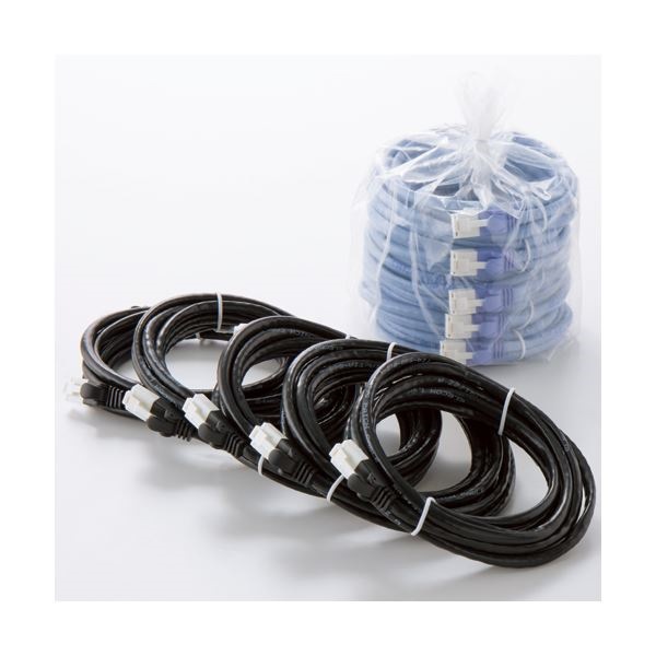 （まとめ）TANOSEE爪折れ防止LANケーブル（CAT5e） ブラック 10m 1パック（5本）3セット