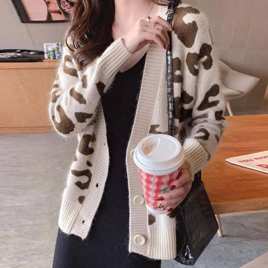 ニットカーディガン レディース ヒョウ柄 長袖 ニットトップス カジュアル きれいめ レオパード柄 羽織り おしゃれ