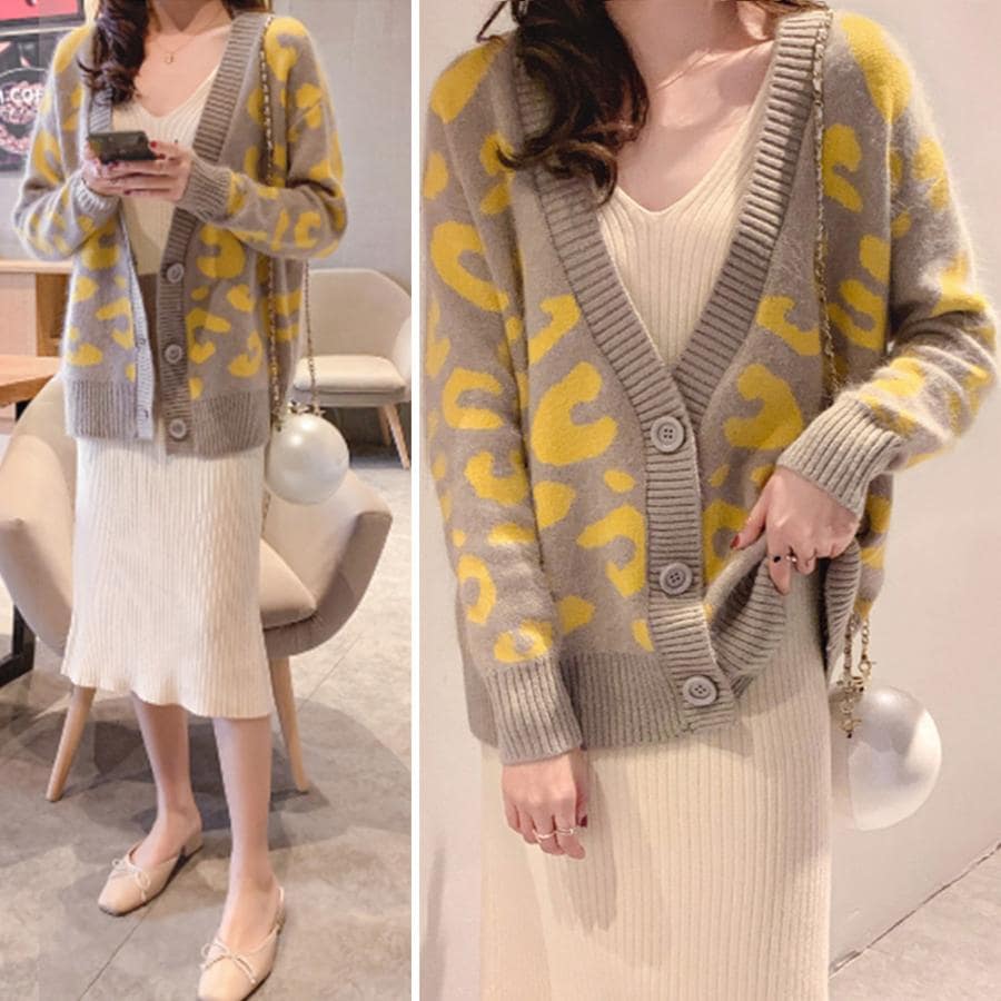 ニットカーディガン レディース ヒョウ柄 長袖 ニットトップス カジュアル きれいめ レオパード柄 羽織り おしゃれ