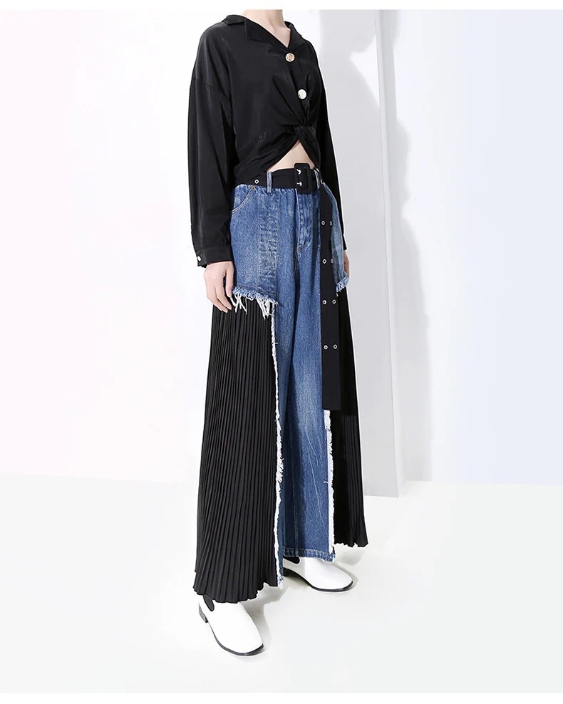 ワイドパンツ欧米オリジナル婦人服トレンドジーンズゆったりとやせて見えるタック入りワイドパンツワイドパンツ福袋