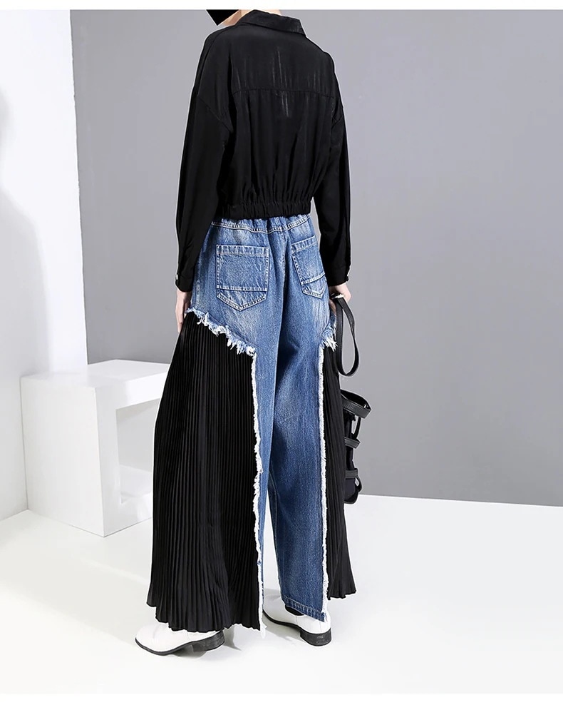 ワイドパンツ欧米オリジナル婦人服トレンドジーンズゆったりとやせて見えるタック入りワイドパンツワイドパンツ福袋