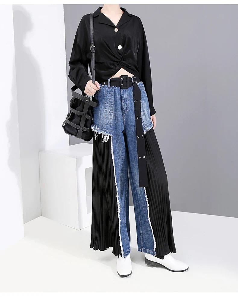 ワイドパンツ欧米オリジナル婦人服トレンドジーンズゆったりとやせて見えるタック入りワイドパンツワイドパンツ福袋