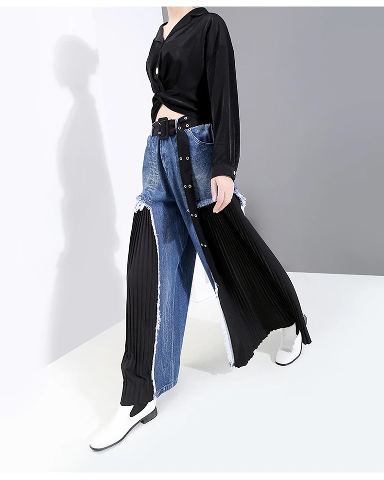ワイドパンツ欧米オリジナル婦人服トレンドジーンズゆったりとやせて見えるタック入りワイドパンツワイドパンツ福袋