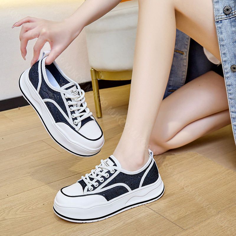 1000円OFFクーポン カジュアル スニーカー レディース 厚底 レース 通気 ランニングシューズ 通学靴 美脚 デッキシューズ 軽量 無地 疲れにくい 柔らかい 走れる 美脚スニーカー 滑り止め