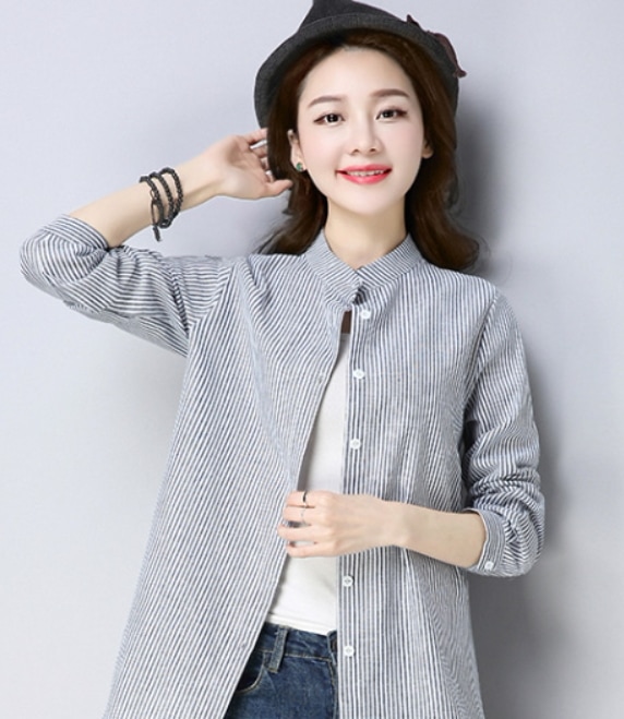 トップス デート モテアイテム シャツ 長袖 ストライプ柄 コットン 大人可愛い きれいめ 上品 おしゃれ かっこいい 大人可愛い ラブリー キュート ガーリー クール モード系 セクシー エレガント