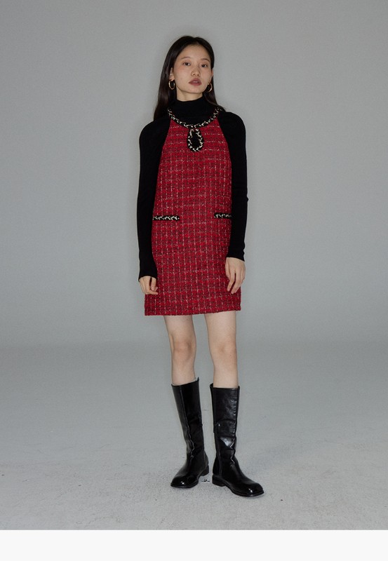 オーモントエッグタルトホームレトロホルターネックウォータードロップドレス冬新作ウエストスリムショートベストドレス