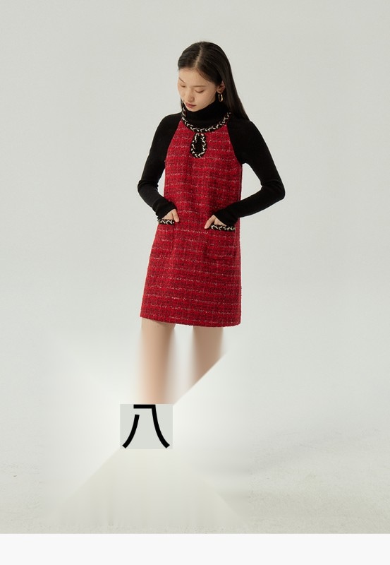 オーモントエッグタルトホームレトロホルターネックウォータードロップドレス冬新作ウエストスリムショートベストドレス