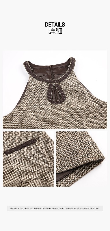 オーモントエッグタルトホームレトロホルターネックウォータードロップドレス冬新作ウエストスリムショートベストドレス