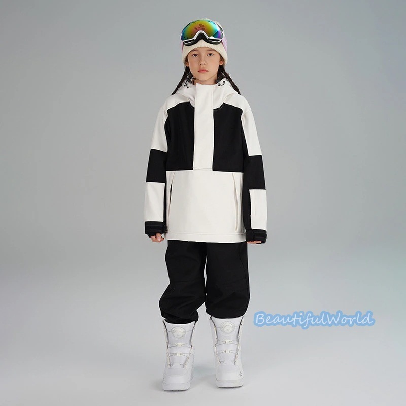 スキーウェアキッズ上下セットスノーボードウェアジュニアスノーウェアジャケットパンツ　男の子女の子撥水防風保温雪遊び中綿　暖かいH39