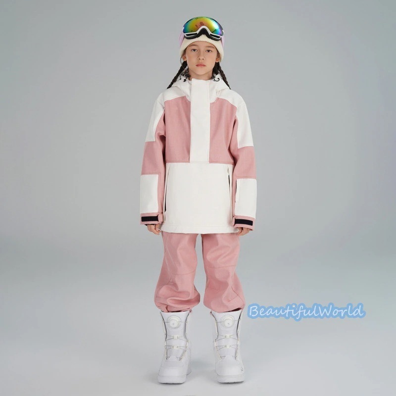 スキーウェアキッズ上下セットスノーボードウェアジュニアスノーウェアジャケットパンツ　男の子女の子撥水防風保温雪遊び中綿　暖かいH39