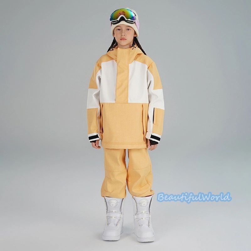 スキーウェアキッズ上下セットスノーボードウェアジュニアスノーウェアジャケットパンツ　男の子女の子撥水防風保温雪遊び中綿　暖かいH39