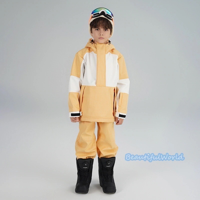 スキーウェアキッズ上下セットスノーボードウェアジュニアスノーウェアジャケットパンツ　男の子女の子撥水防風保温雪遊び中綿　暖かいH39